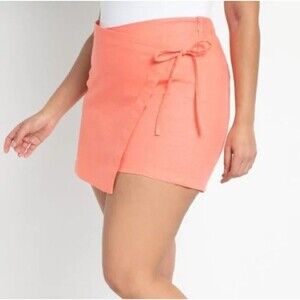 Eloquii Linen Blend Faux Wrap Skort 18 Orange Preppy Travel Beach Festival